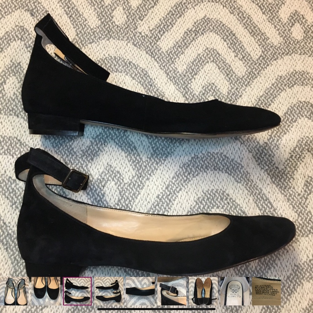 VINCE CAMUTO Black Suede Attena Ankle Strap Flats - Picture 2 of 5